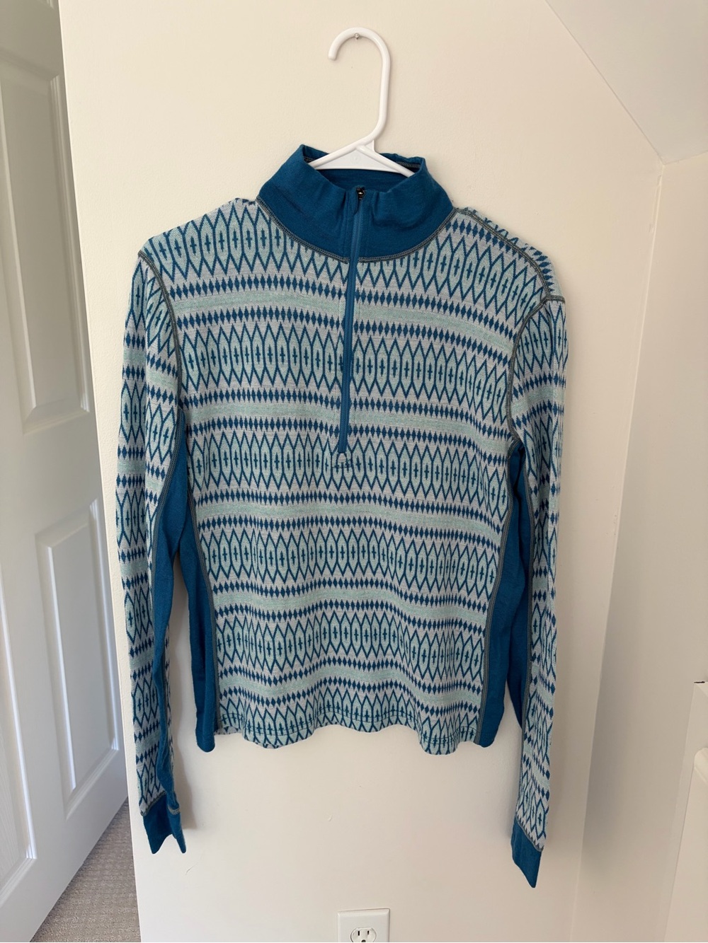 Dakini Large Teal Patterned Quarter-Zip Sweater Top Activewear